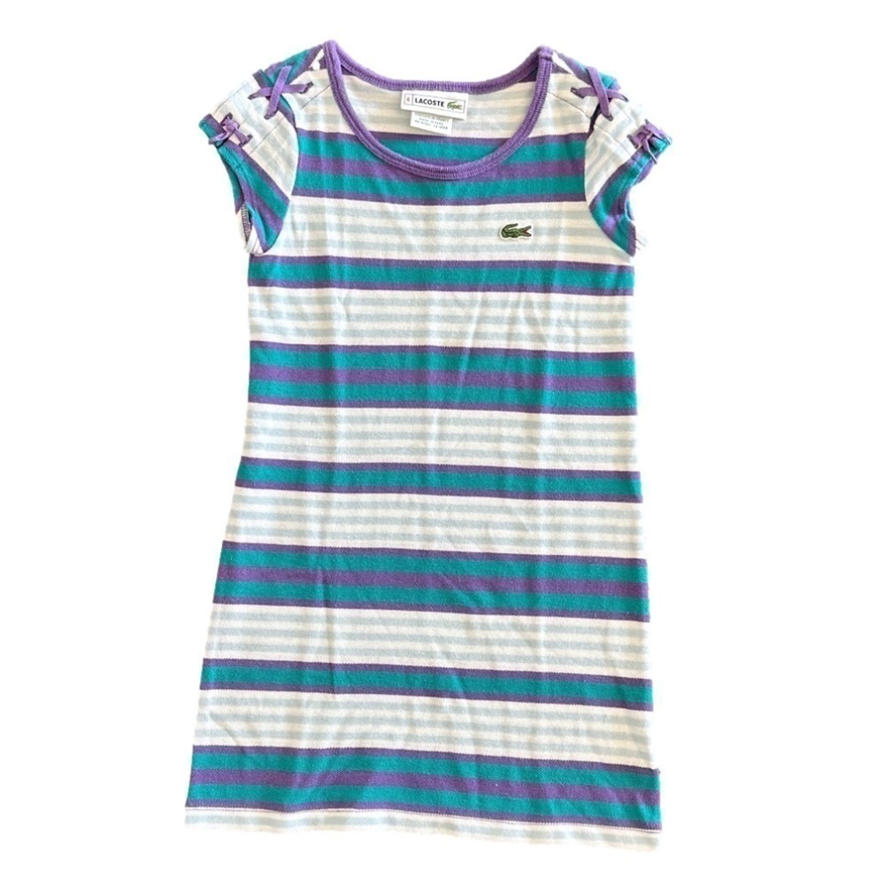 Lacoste girls striped dress with laces shoulder detail size 6